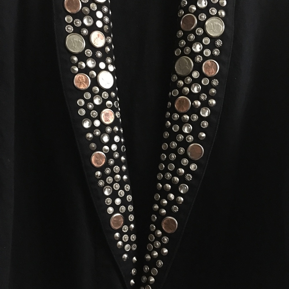 Black denim custom made jacket made with real coin